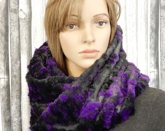 Faux fur scarf snood for women Twisted fuzzy neck warmer Infinity loop scarf hood