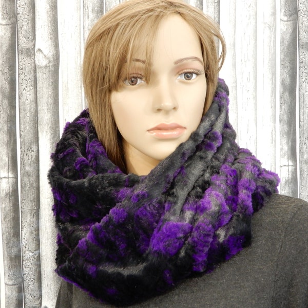 Faux fur scarf snood for women Twisted fuzzy neck warmer Infinity loop scarf hood