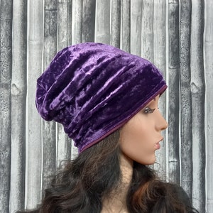 Purple hat for women Handmade velvet beanie hat Chemo headwear Fits S-L