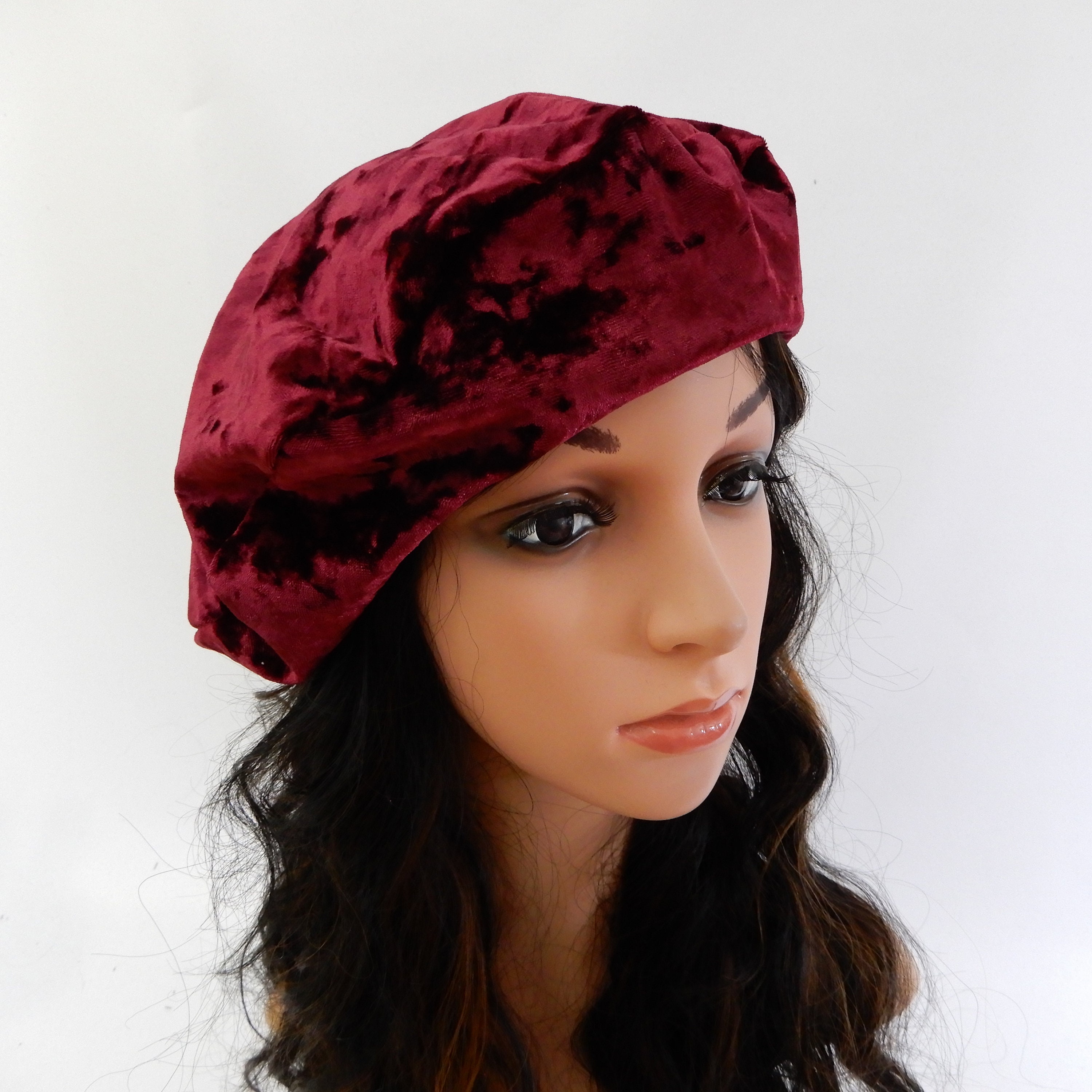 Burgundy red velvet beret Womens beret hat with flower pin Etsy