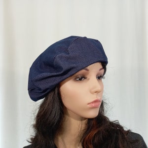 Unlined summer beret Blue lightweight slouchy beret for women Jersey hat Fits S-L zdjęcie 9