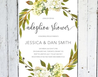 Adoption Shower Invitation, Gender Neutral, Printable, Printed, Greenery, Wreath