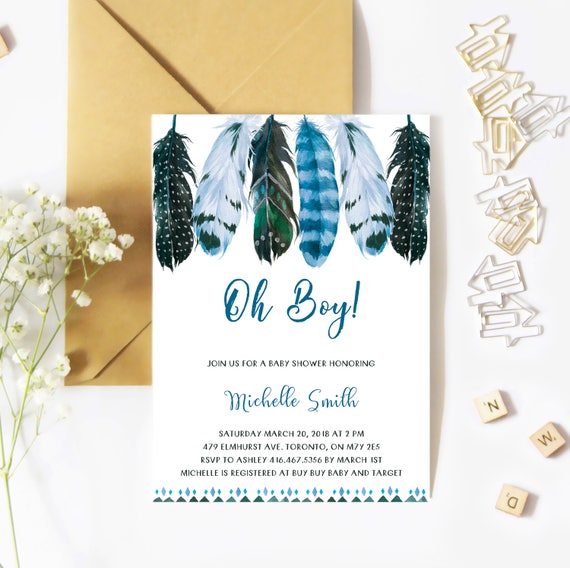 feather baby shower invitations