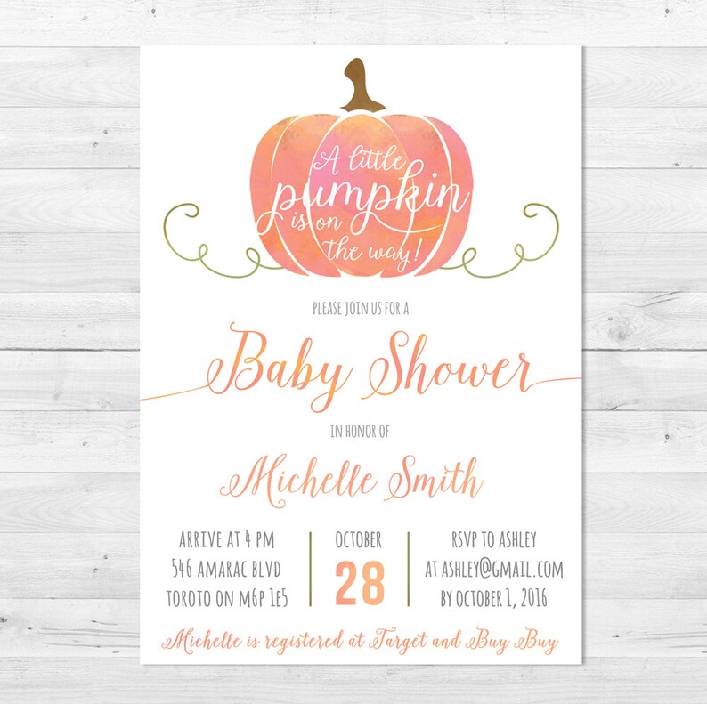 Baby Shower Invitation Girl Fall Baby Shower Invitation Pink Etsy