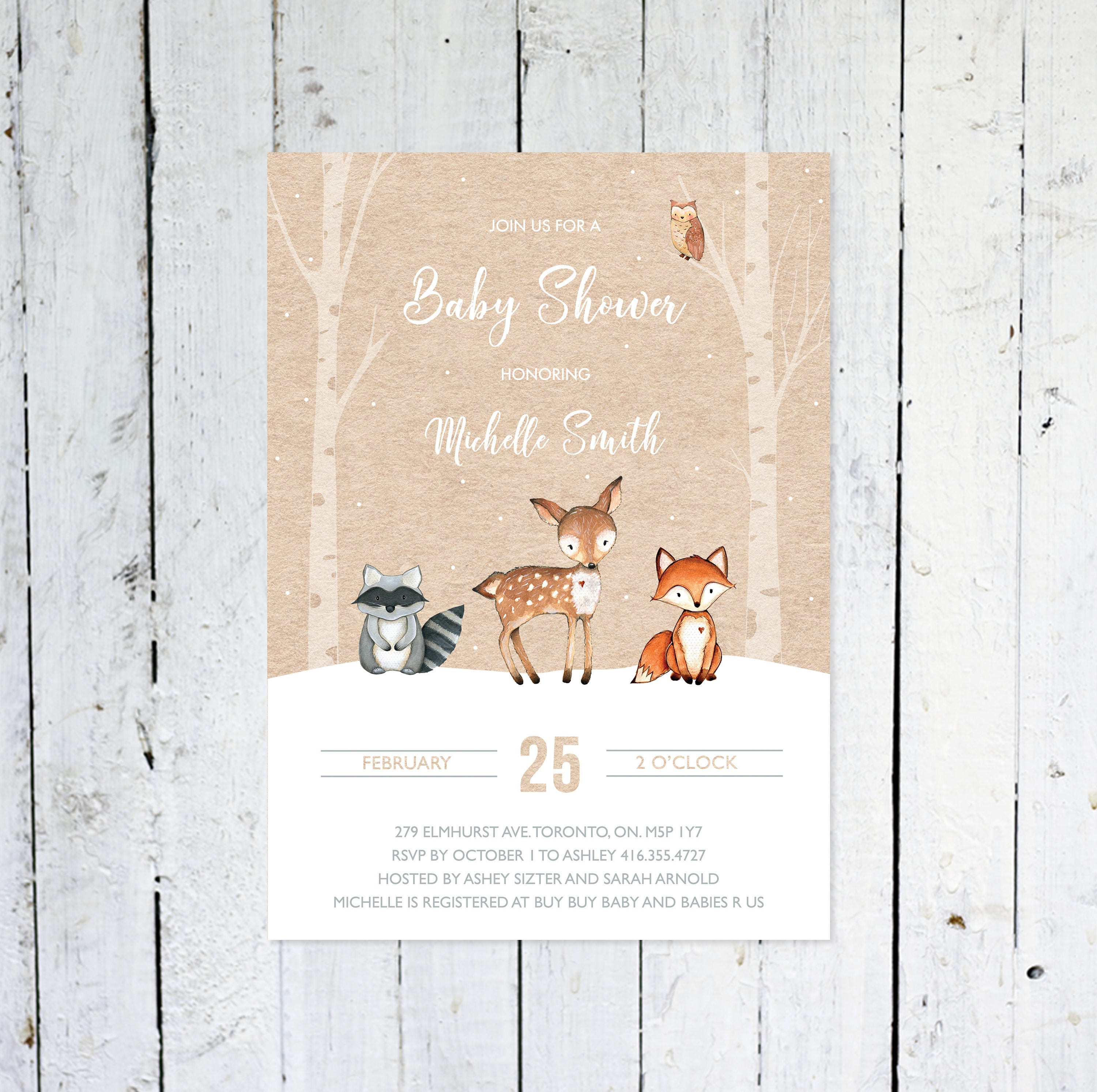 Woodland Baby Shower Invitation Winter Baby Shower Etsy Canada