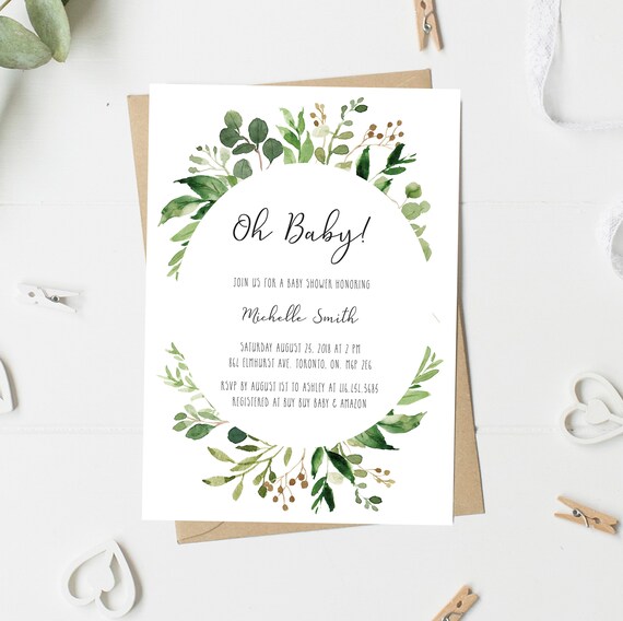 baby shower invitations greenery