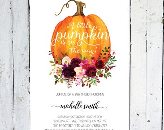 Baby Shower Invitation, Gender Neutral, Fall Baby Shower Invitation, Maroon, Floral, Printed, Printable
