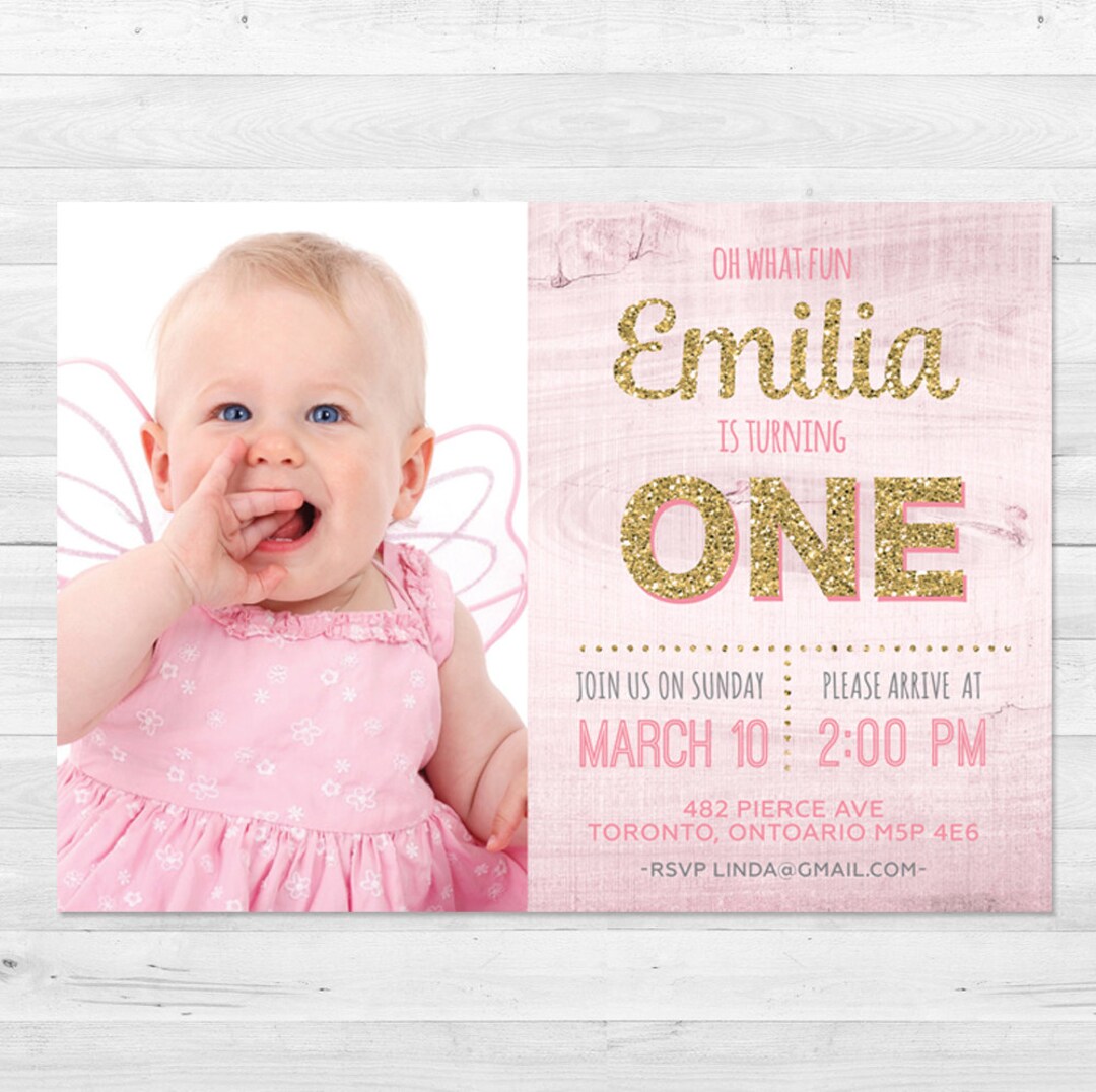 First Birthday Invitation Girl Pink and Gold Birthday Etsy