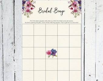 Bridal Shower Bingo, Floral, Boho, Purple, Bridal Shower, Fall, Flowers, Instant Download, Printable, Bridal Bingo