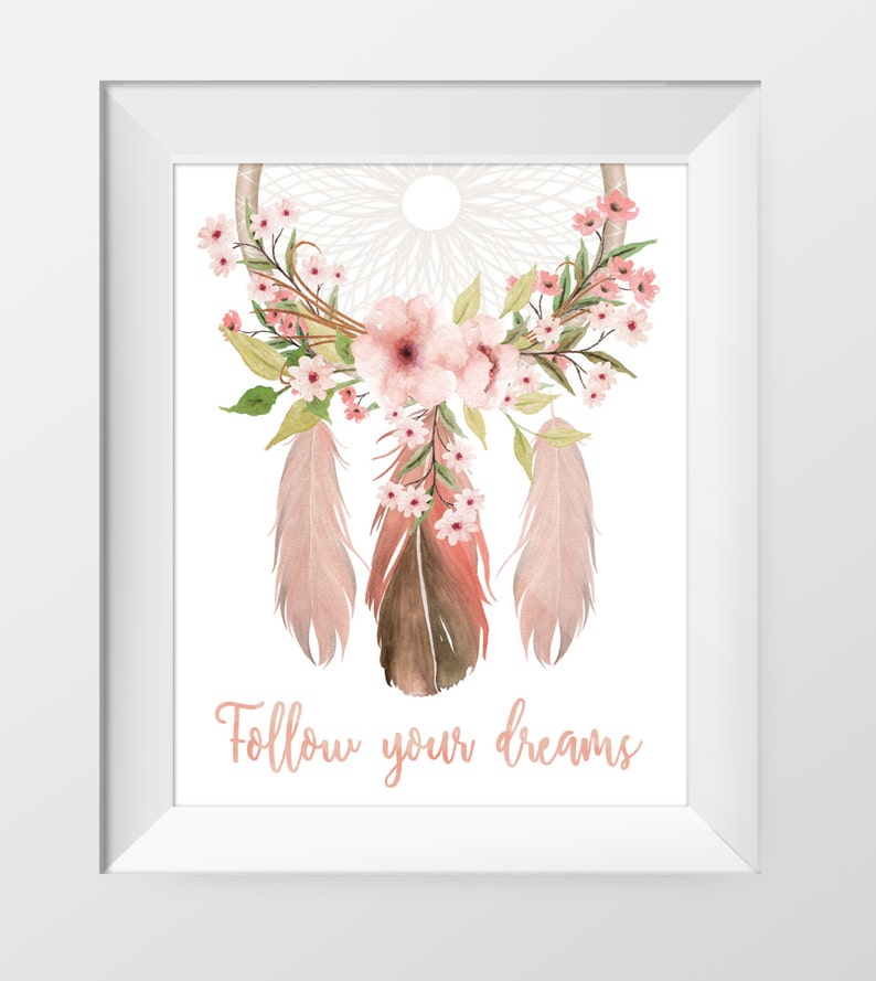 Nursery Print Girl Watercolor Dream Catcher Print Follow | Etsy