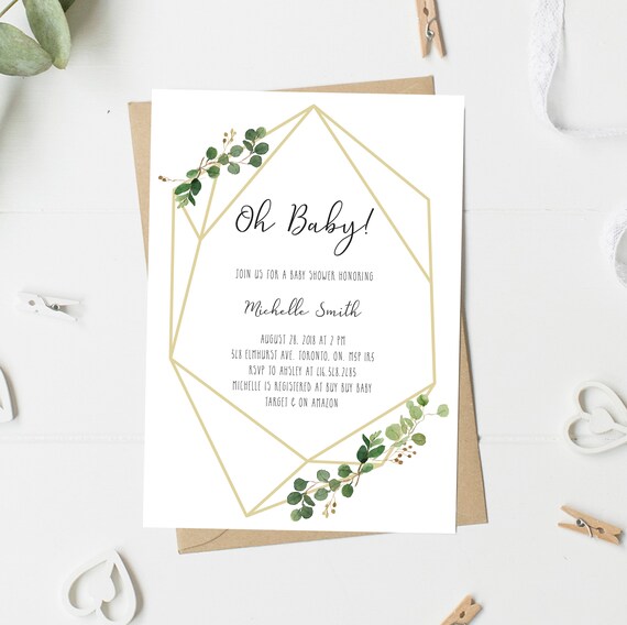 Gender Neutral Baby Shower Invitation Greenery Baby Shower Etsy