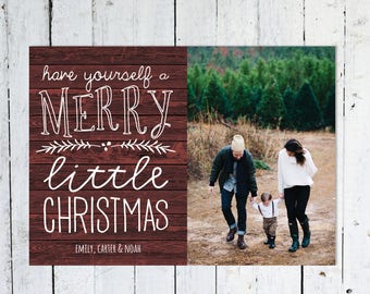 Printed Photo Christmas Cards, Photo Holiday Cards, Rustic, Wood, Printable Christmas Cards, Merry Little Christmas, White, Digital, Printed