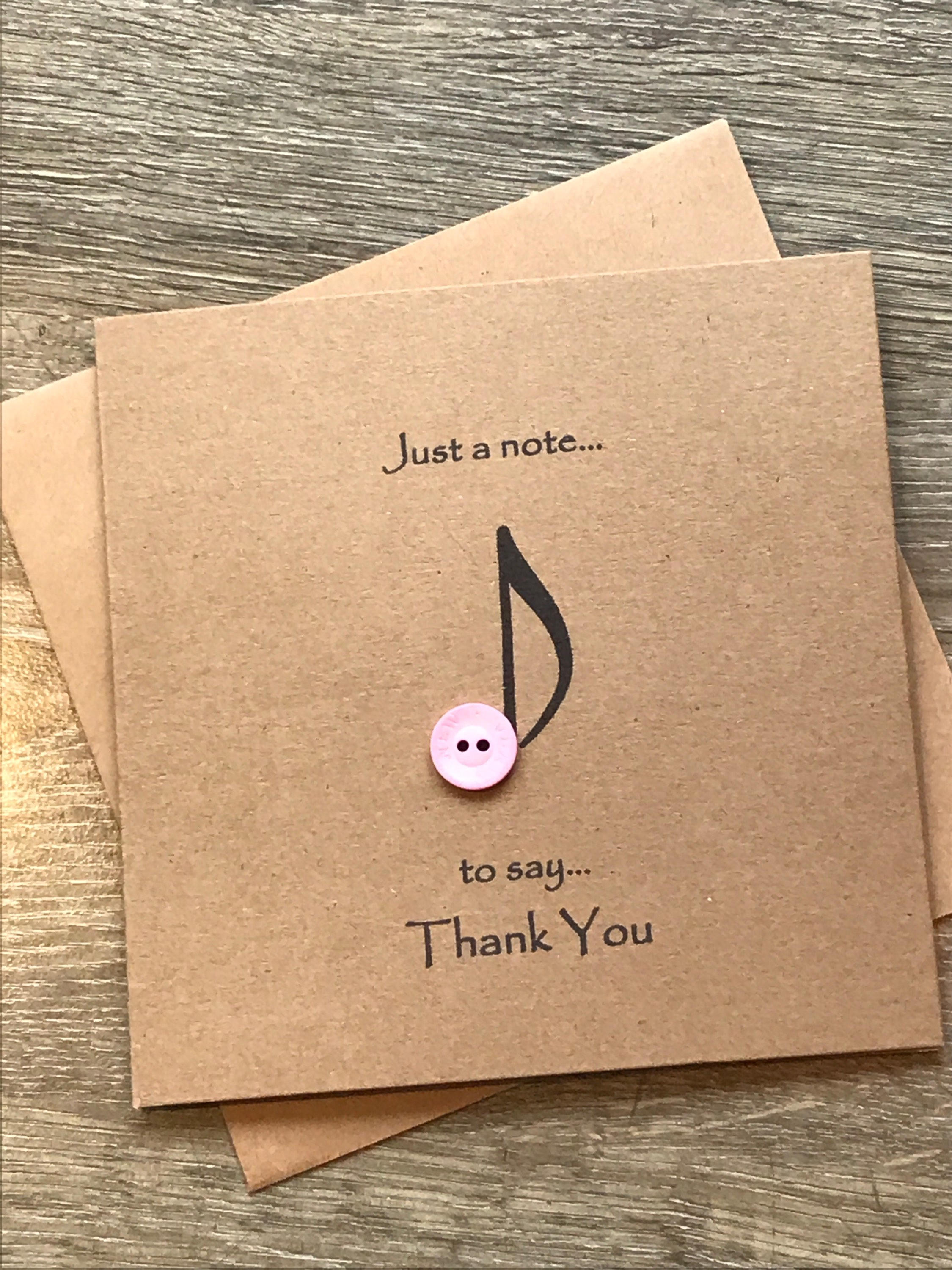 Music Note Button Art Thank You Card Rustic Thank You Card Etsy UK