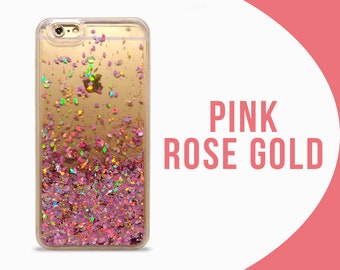 Rose Gold Pink Holographic Liquid Glitter iPhone Case, 5 5s SE 6 7 8 Plus, Rose Gold iPhone Case, Pink iPhone Case, Quicksand,Moving Glitter