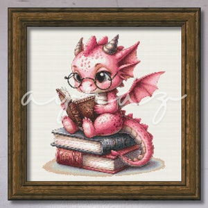 Little Pink Dragon Counted Cross-Stitch Pattern PDF for DIY