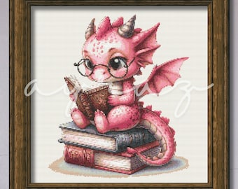 PDF com padrão de ponto cruz contado pequeno dragão rosa para você mesmo