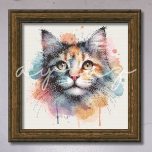 Rainbow Cat Counted Cross Stitch Pattern, Ful Coverage Animal Cross-Stitch Pattern PDF