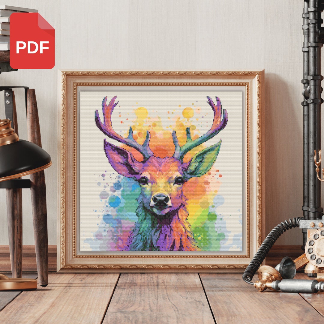 Cross Stitch Rainbow Reindeer PDF Pattern Instant Download - PNG ...