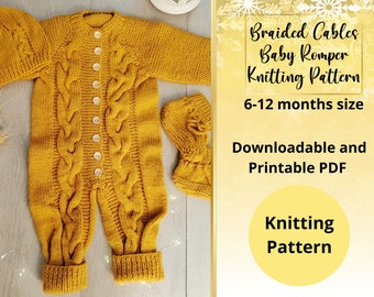 Gebreid babyromperpatroon met gevlochten kabels: 6-12 maanden (pdf-patroon)