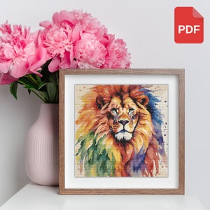 Lion in Rainbow Cross Stitch Pattern PDF - Instant Download - Rainbow Embroidery
