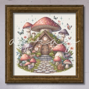 Mushroom Cottage, The Fairy House Kreuzstichgraphik PDF PNG-Charts