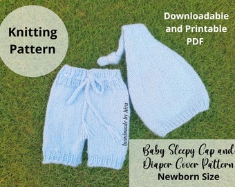 Wzór na czepek do spania i osłonkę na pieluszkę dla dziecka/Pobierz PDF/Wzór do robienia na drutach na rekwizyt do zdjęć