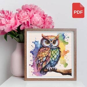 Cross Stitch Rainbow Owl PDF Pattern Instant Download - PNG