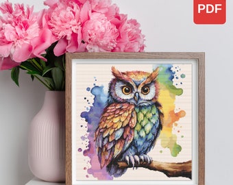 Cross Stitch Rainbow Owl PDF Pattern Instant Download - PNG