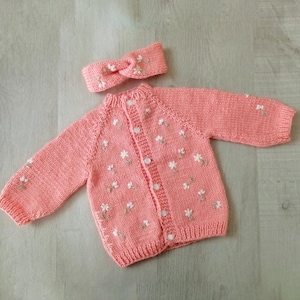 女の子用デイジー刺繍ニットカーディガン、新生児から12歳までのサイズ