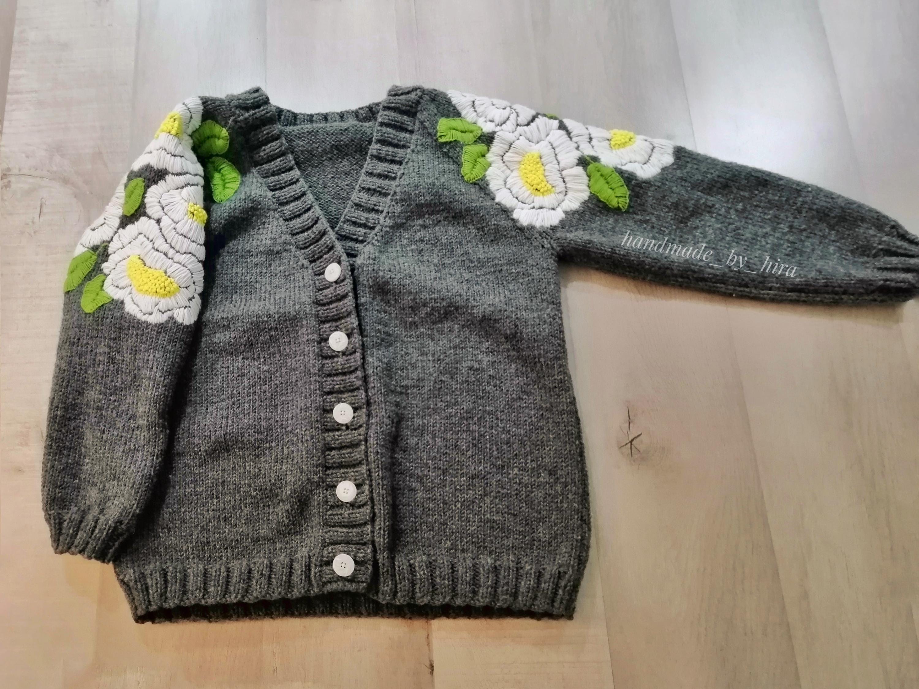 Customizable Handknit Embroidered Cardigan in Women Sizes, XXS to