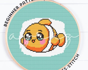 Giggle TheFish Kawaii Style Counted Cross Stitch Marine Animal Pattern 5, Beginner Friendly Pattern