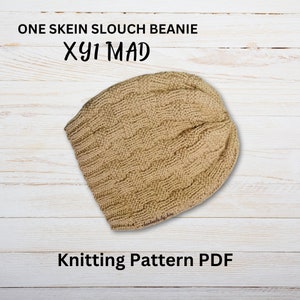 Knitting Pattern for Quick and Easy One Skein Slouch Beanie XY1 MAD PDF Download, English, French, Spanish, German Language