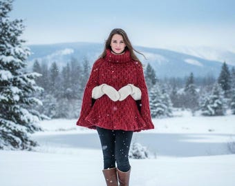Handgebreide poncho met gesmokte steek van XS tot grote maten/handgebreide poncho op maat