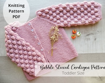 Bubble Sleeved Cardigan Knitting Pattern for Toddler, Top Down Cardigan PDF Pattern Download