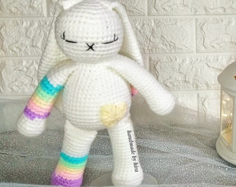 Crochet Pattern Rainbow Bunny with Heart Amigurumi Easter Pattern