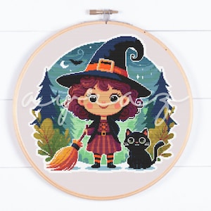 Witchy Halloween Cross Stitch Counted Pattern Graph