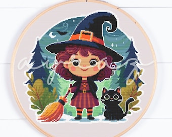 Witchy Halloween Cross Stitch Counted Pattern Graph