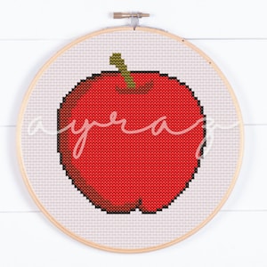 Apple Cross Stitch Pattern for Beginners, Counted Cross Stitch Embroidery Pattern