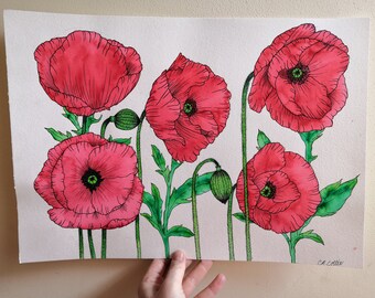 Field of flowers paintingcottage decorfarmhouse decorupcycled artrustic decorshabby chiccabin decor