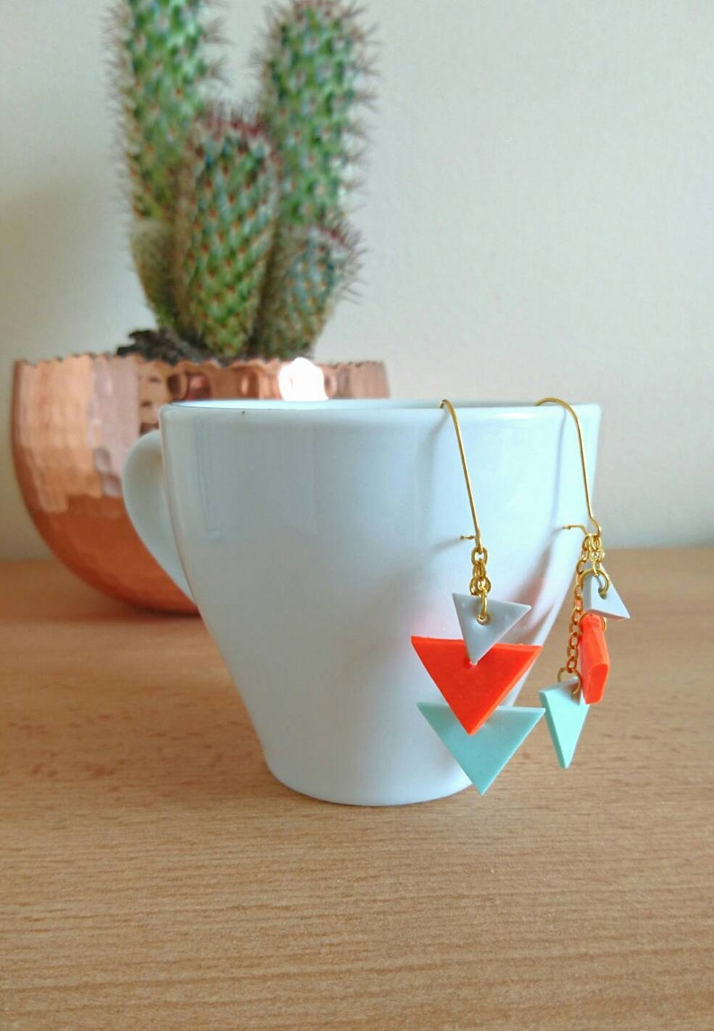Handmade Geometic Triangle Drops Triangle Dangle Earrings Etsy