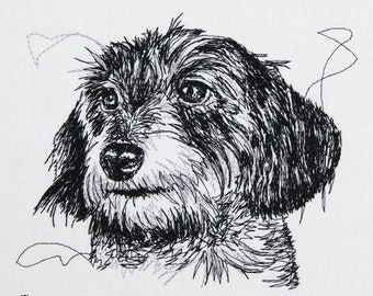 Archivo de bordado con garabatos de perro salchicha de pelo duro