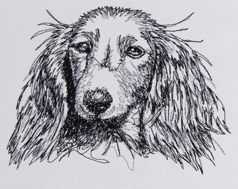Archivo de bordado garabato de perro salchicha de pelo largo