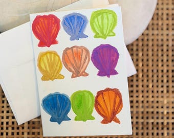 Original Hand-Painted Seashell Watercolor Card