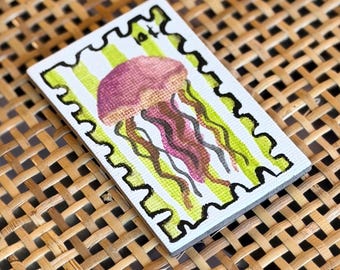 Original Hand-Painted Jellyfish Canvas Magnet