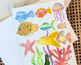 Original Hand-Painted Fish Watercolor Card
