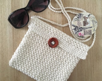 Cream Cotton Shoulder Bag - Crochet Purse - Gift For Her