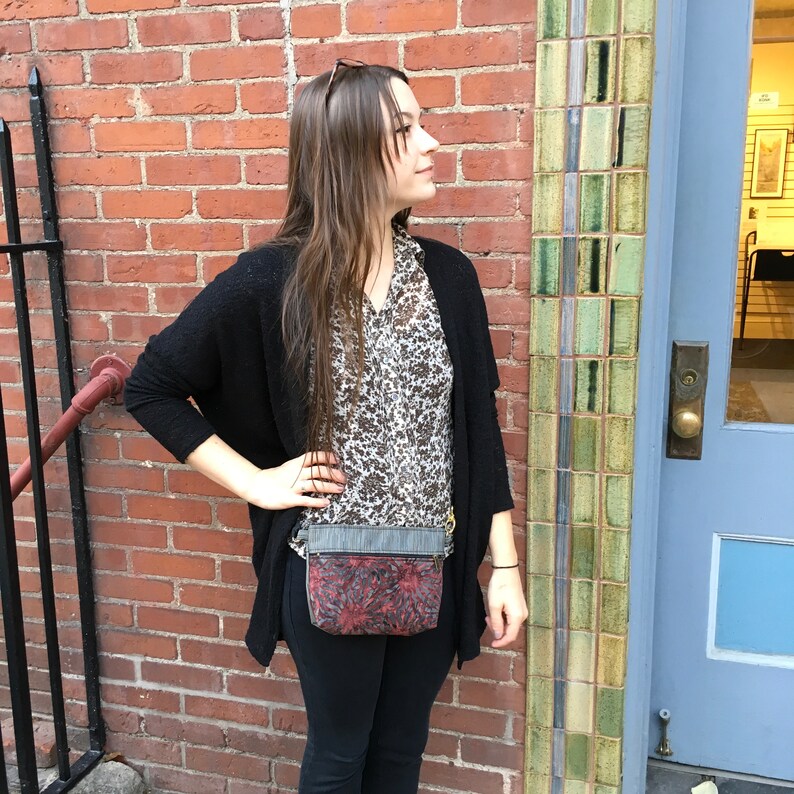 Fannypack Waist bag vegan Hip bag Belt Pouch adjustable converts to small purse Bum Bag Tough Upholstery Tapestry Batik Pat Halpen original