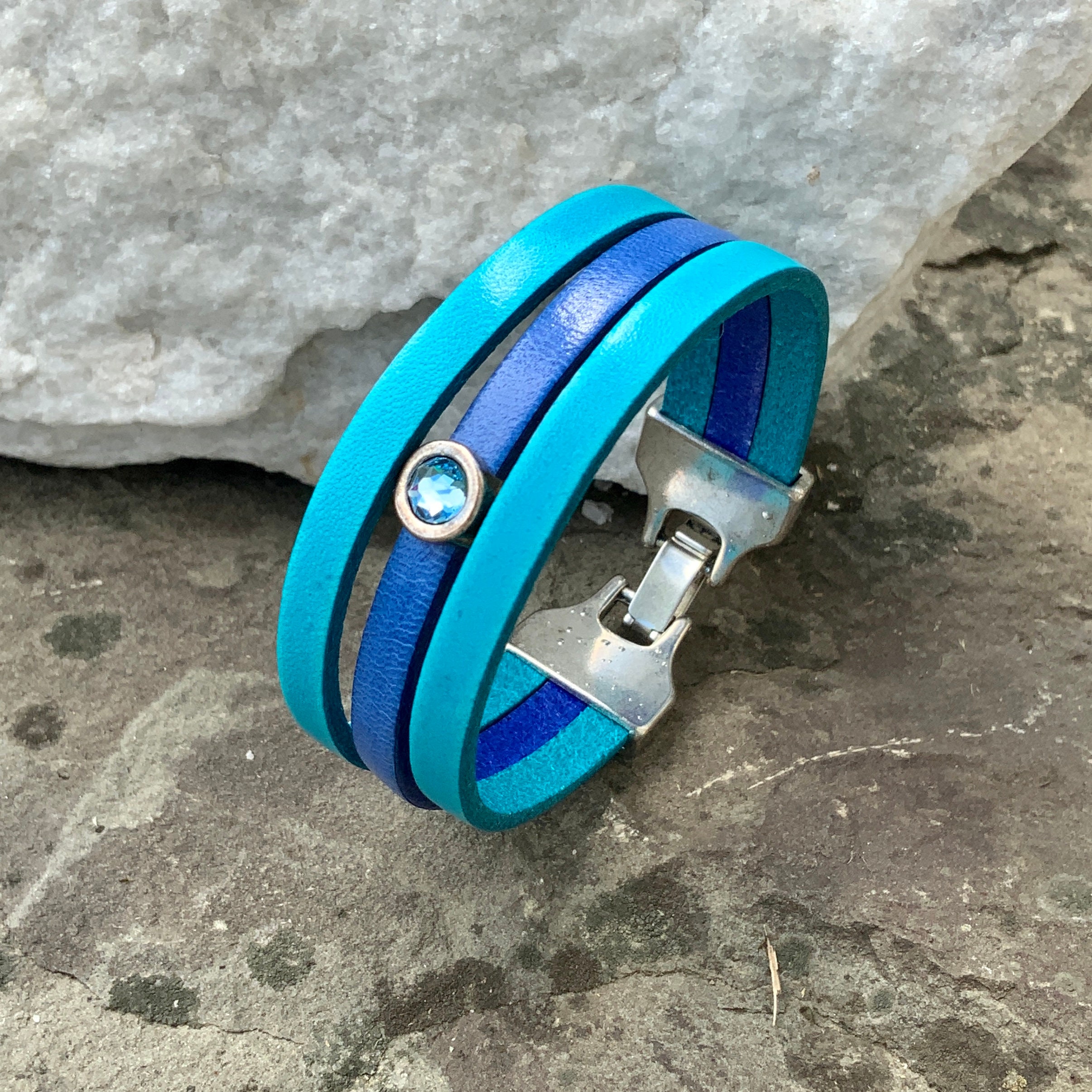 ブレスレット Blue Hinged Wrap Bracelet Leather Bracelet Stacking Bracelet Turquoise European