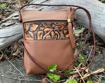 Small Crossbody Phone Bag Minimalist Western Tooled Leather Tribal Festival Travel Everyday Adjustable Strap