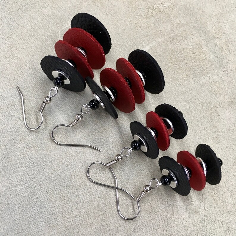 Wakanda Inspired Leather Earrings Modern Style Black and Red Italian Leather Lightweight they float like Feathers Gift for Her Fun to wear